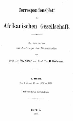 Titelblatt "Correspondenzblatt der Afrikanischen Gesellschaft"