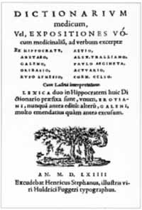 Titelblatt: Henricus Stephanus: Dictionarium medicum