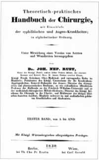 Titelblatt: Johann Nepomuk Rust (Hg.): Theoretisch-praktisches Handbuch der Chirurgie