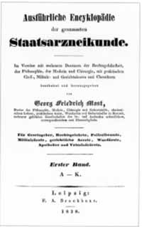 Titelblatt: Georg Friedrich Most: Ausführliche Encyklopädie der gesammten Staatsarzneikunde