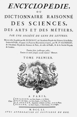 Titelblatt: Encyclopédie ou dictionnaire raisonné des sciences, des arts et des métiers