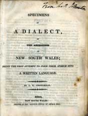 Titelblatt: Specimens of a dialect of the Aborigines of New South Wales